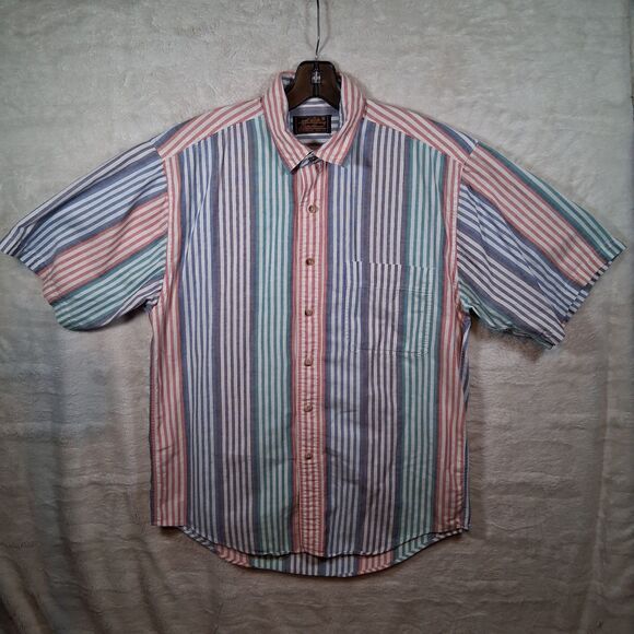 Vtg Eddie Bauer Shirt Mens M Multicolor Striped Outdoor Outfitters Button Up 92 - Picture 1 of 5